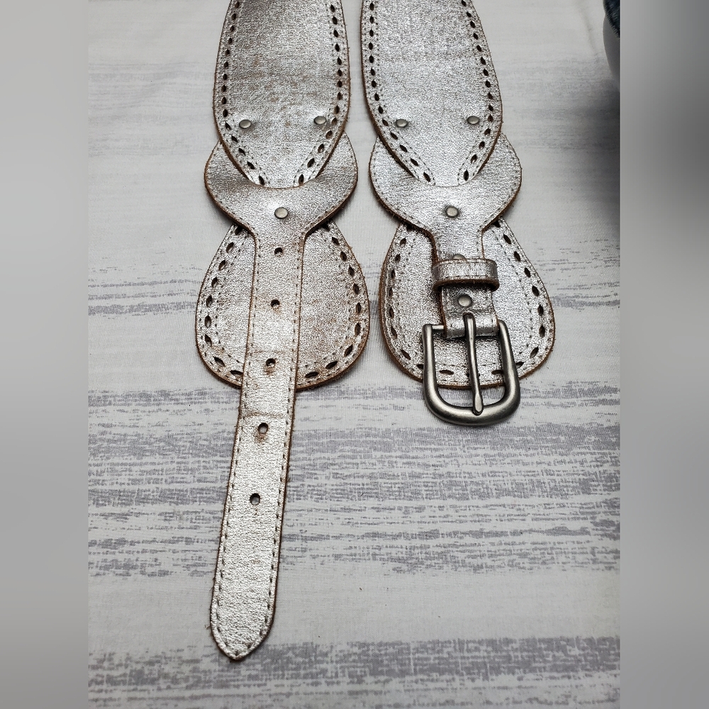Silver Metallic Leather Belt with Cutouts by Linea Pelle - Picture 5 of 15